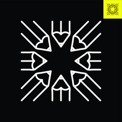 8 Pencils logo design in Line Art Style that form star-shape, Logo vector in EPS 8