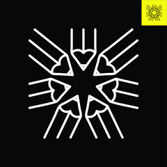 7 Pencils logo design in Line Art Style that form star-shape, Logo vector in EPS 8