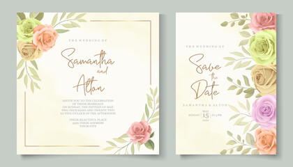 Fototapeta na wymiar Elegant floral wedding invitation design with beautiful floral