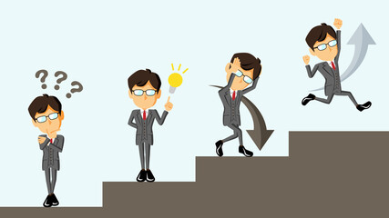 課題を解決して成功する人物のイラスト	