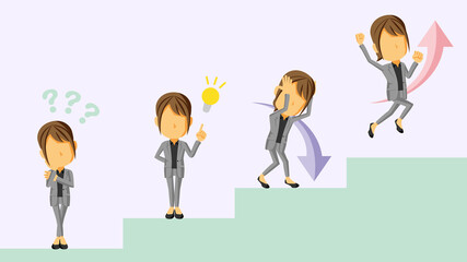 課題を解決して成功する人物のイラスト	