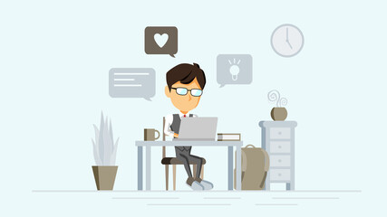 自宅でPC作業をする人物のイラスト	