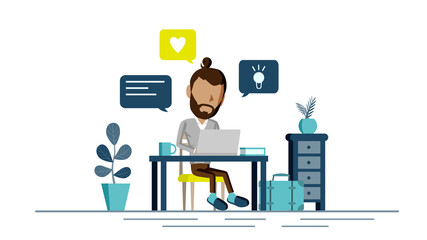 自宅でPC作業をする人物のイラスト	