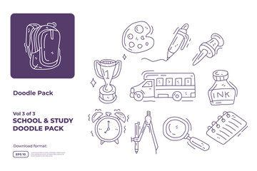 School and study doodle icon illustration set with thin outline style vector illustration