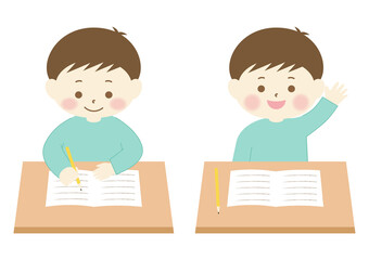 勉強　挙手　男の子