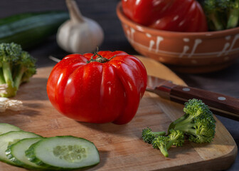 vegetables on a wooden board