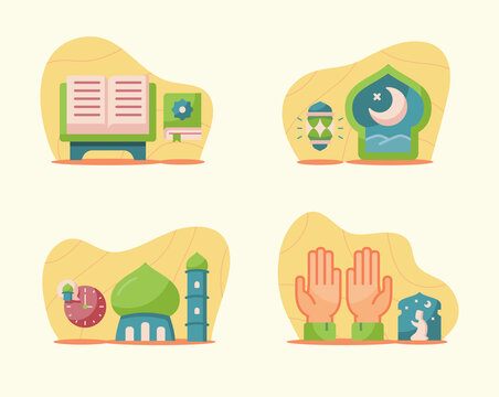 ramadan illustration collection with modern flat style
