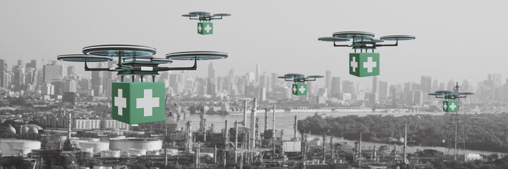 Business and medical industry of future concept,automation drone robot smart technology,send...