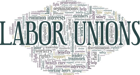 Labor unions vector illustration word cloud isolated on a white background.
