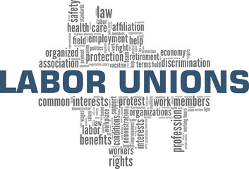 Labor unions vector illustration word cloud isolated on a white background.