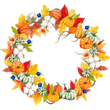Fall wreath with autumn leaves and berry