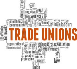 Trade unions vector illustration word cloud isolated on a white background.