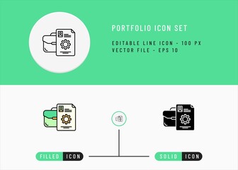 Portfolio icons set editable stroke vector illustration. Employment business symbol. Icon line style on isolated background for ui mobile app, web design, and presentation.