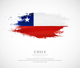 Abstract watercolor brush stroke flag for independence day of Chile