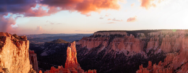 Aerial panoramic view of the beautiful American Canyon Landscape. Dramatic Colorful Sunset Sky...