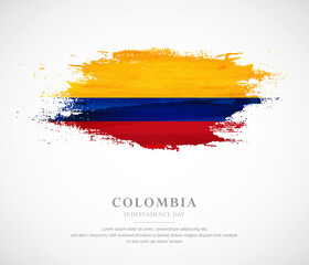 Abstract watercolor brush stroke flag for independence day of Colombia