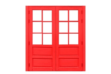 Obraz premium Old red vintage wooden door isolated on a white background