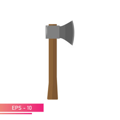 An axe with a wooden handle. Realistic design. On a white background. Tools for the woodcutter and forester. Flat vector illustration.