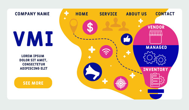 Vector website design template . VMI - Vendor Managed Inventory  acronym. business concept background. illustration for website banner, marketing materials, business presentation, online advertising