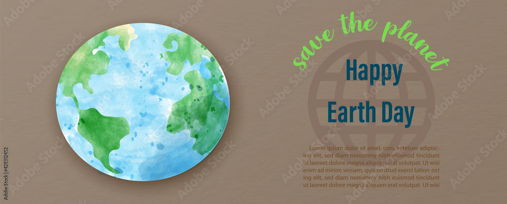 Poster giant global in watercolor and paper cut style with slogan of earth day and example texts on recycle