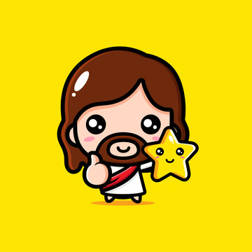 cute cartoon jesus vector design holding a star