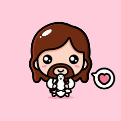 cute cartoon jesus vector design holding a dove