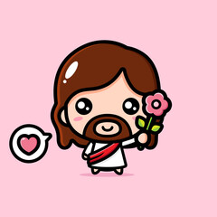 cute cartoon jesus vector design holding a flower