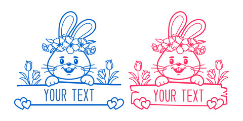 Bunny split monogram, Baby clothes print, Easter Monogram, Bunny face monogram. Vector illustration