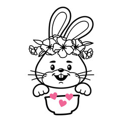 Fototapeta premium Bunny with cereal bowl, Baby clothes print, Bunny face Vector illustration