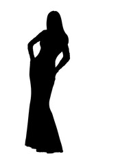 Fototapeta premium Silhouette of glamour woman in long dress posing on white background, 3D illustration, 3D rendering