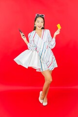 Portrait beautiful young asian woman with credit card and shopping bag