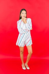 Portrait beautiful young asian woman smile with many action