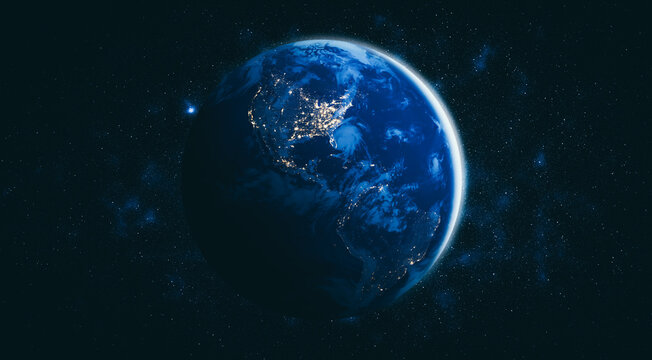 Planet earth globe view from space showing realistic earth surface and world map as in outer space point of view . Elements of this image furnished by NASA planet earth from space photos. © Blue Planet Studio