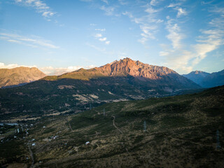 Beautiful view of the mountain chain on a sunny day with a clear blue sky