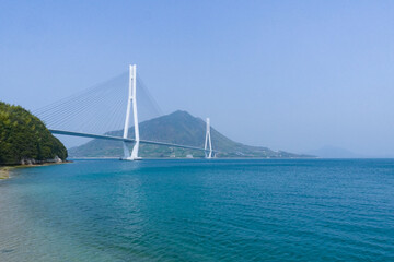 Tatara ohashi bridge view from Tatara Shimanami park at Omishima island in Onomichi-city, Hiroshima, Japan