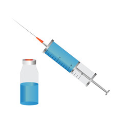 Syringe and flask with vaccine