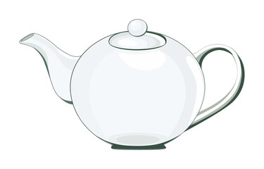Glass Teapot. Close-up. Tea utensils. Isolated, white. Illustration