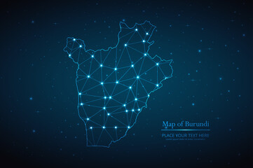 Fototapeta na wymiar Abstract map of Burundi geometric mesh polygonal network line, structure and point scales on dark background. Vector illustration eps 10