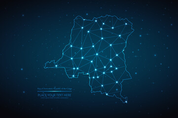 Abstract map of Democratic Republic of the Congo geometric mesh polygonal network line, structure and point scales on dark background. Vector illustration eps 10