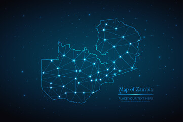 Obraz premium Abstract map of Zambia geometric mesh polygonal network line, structure and point scales on dark background. Vector illustration eps 10