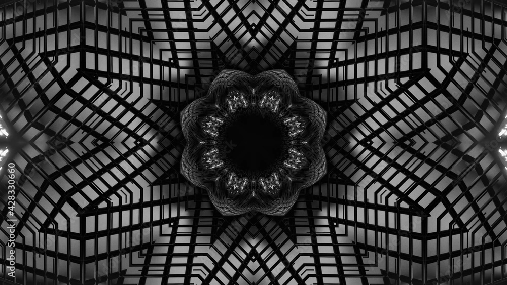Poster 3d rendering of a futuristic background with geometric shapes and black and white colors