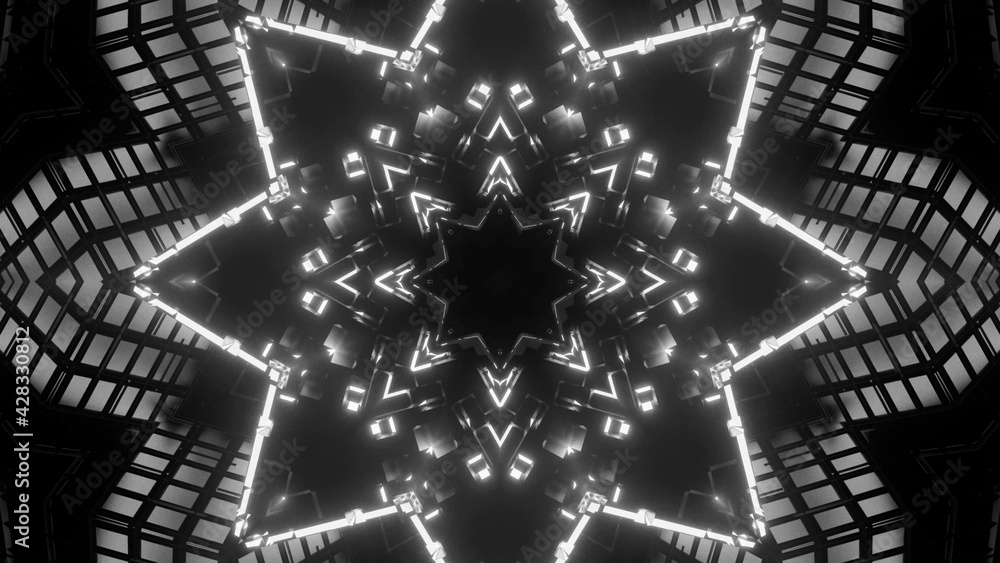 Poster 3d rendering of a futuristic background with geometric shapes and black and white colors