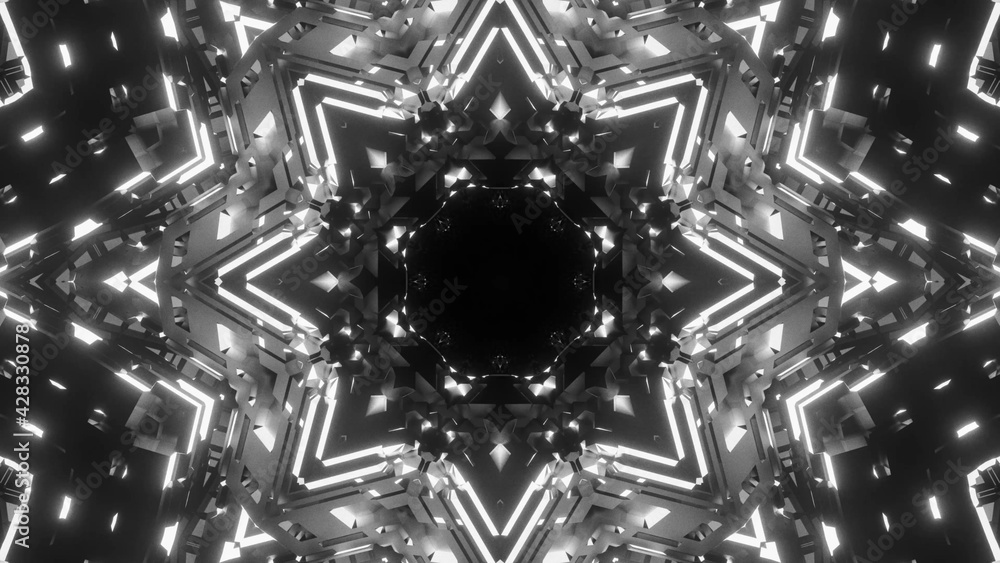 Poster 3d rendering of kaleidoscope design pattern with white and black colors