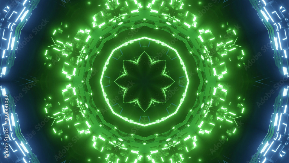 Aufkleber 3d rendering of a futuristic background with geometric shapes and glowing neon lights