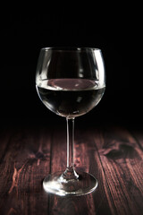 Clear glass, wine glass on the wooden table