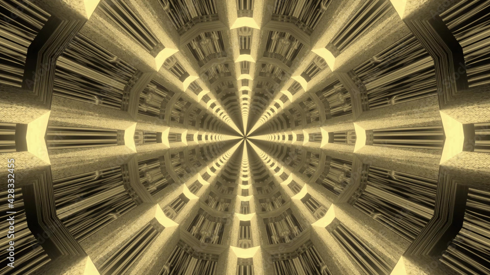 Poster 3d rendering of kaleidoscope design pattern black and yellow colors