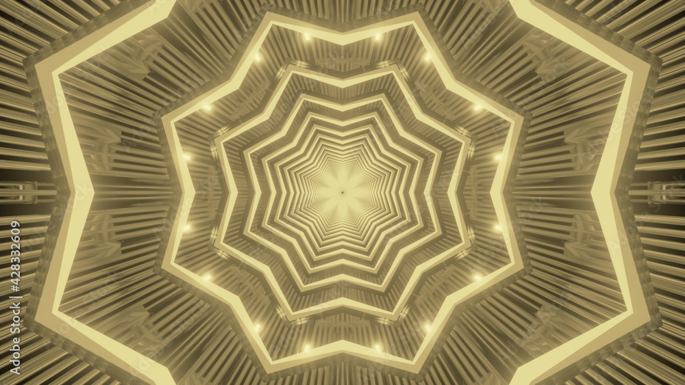 Poster 3d rendering of a futuristic background colored by black and yellow geometric shapes