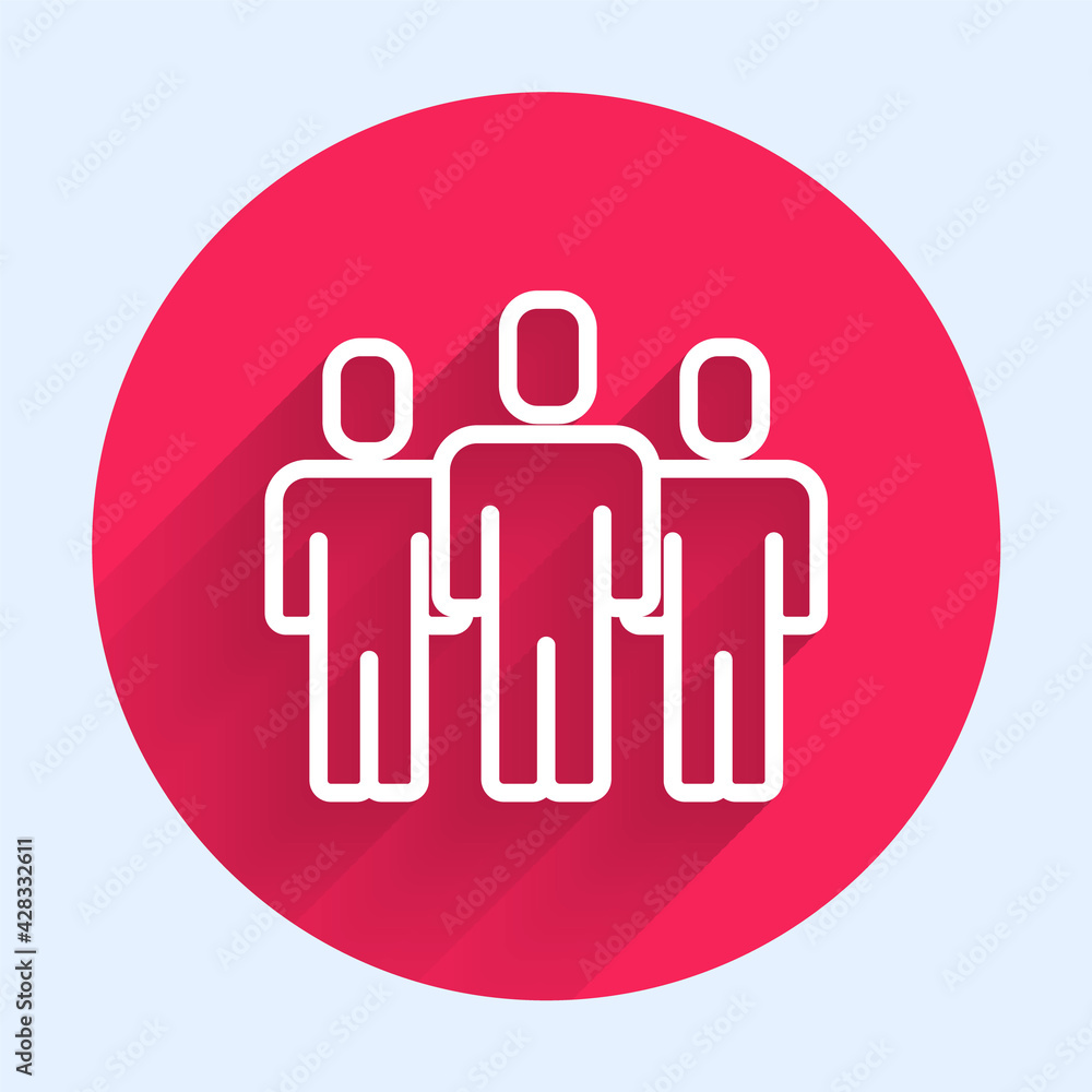 Poster white line users group icon isolated with long shadow. group of people icon. business avatar symbol 