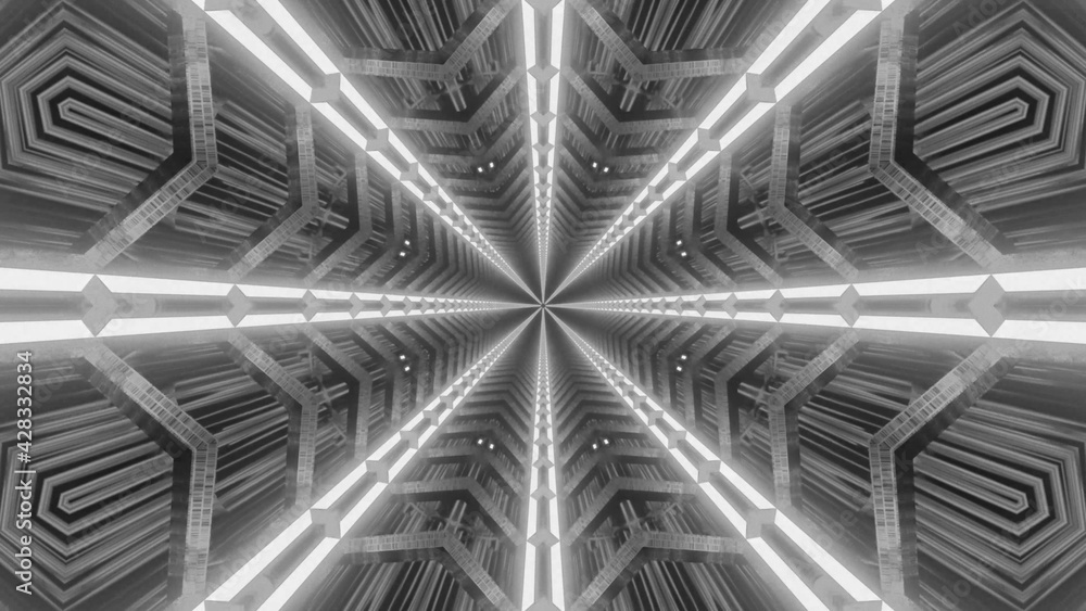 Poster 3d rendering of a futuristic background colored by black and white geometric shapes