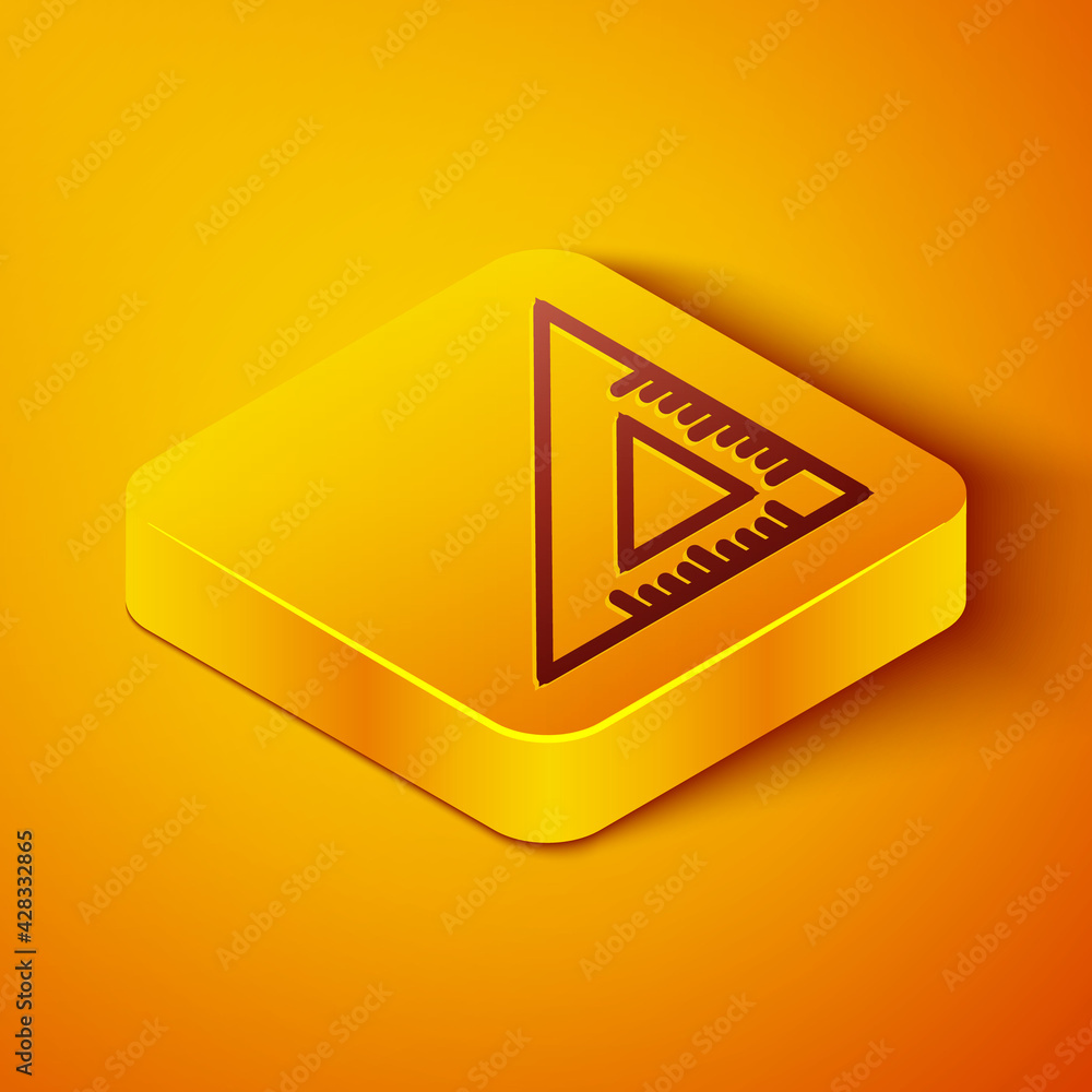 Poster isometric line triangular ruler icon isolated on orange background. straightedge symbol. geometric s